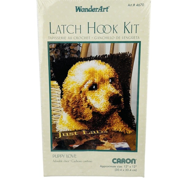 Caron #4670 Puppy Love Latch Hook Kit 12" x 12" Includes‎ Tool - Picture 1 of 8